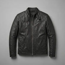 Load image into Gallery viewer, Men’s Classic Black Leather Jacket – Timeless Casual Biker Coat