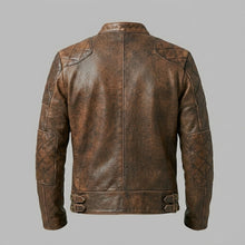 Laden Sie das Bild in den Galerie-Viewer, Men’s Brown Distressed Cafe Racer Leather Jacket – Vintage Biker Coat