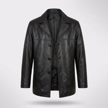 Laden Sie das Bild in den Galerie-Viewer, Men’s Black Lambskin Leather Overcoat Blazer Jacket