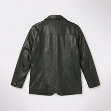 Laden Sie das Bild in den Galerie-Viewer, Men’s Black Lambskin Leather Overcoat Blazer Jacket