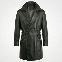 Laden Sie das Bild in den Galerie-Viewer, Men’s Genuine Leather Trench Coat – Classic Long Leather Overcoat