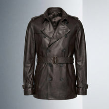 Laden Sie das Bild in den Galerie-Viewer, Men’s Double Breasted Lamb Leather Belted Waist Coat