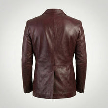 Laden Sie das Bild in den Galerie-Viewer, Men’s Burgundy Lambskin Leather Double Breasted Blazer – Travel Hide