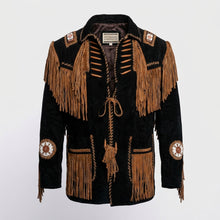 Laden Sie das Bild in den Galerie-Viewer, Authentic Western Leather Fringe & Beaded Jacket for Men