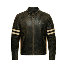 Laden Sie das Bild in den Galerie-Viewer, Men’s Distressed Brown Cafe Racer Leather Jacket – Royal Enfield Inspired Biker Coat