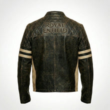 Laden Sie das Bild in den Galerie-Viewer, Men’s Distressed Brown Cafe Racer Leather Jacket – Royal Enfield Inspired Biker Coat