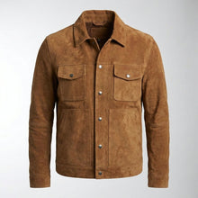 Laden Sie das Bild in den Galerie-Viewer, Men’s Heritage Suede Cowboy Jacket – Western Style Leather Trucker Coat