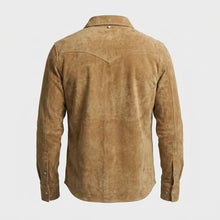 Laden Sie das Bild in den Galerie-Viewer, Men’s Tan Suede Western Shirt Jacket – RRL Cowboy Style Heritage Shirt