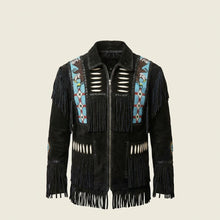 Laden Sie das Bild in den Galerie-Viewer, Men’s Western Black Cowboy Leather Jacket – Vintage Biker Style Coat