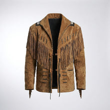 Laden Sie das Bild in den Galerie-Viewer, Men’s Brown Nubuck Leather Jacket – Classic Vintage cowboy jacket