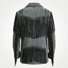 Laden Sie das Bild in den Galerie-Viewer, Men’s Western Cowboy Jacket – Black Fringe Suede Leather Coat