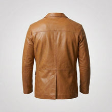 Laden Sie das Bild in den Galerie-Viewer, Men’s Tan Lambskin Leather Blazer – Classic Two-Button Tailored Sport Coat