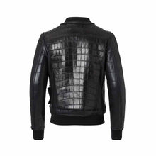 Laden Sie das Bild in den Galerie-Viewer, Leather Black Bomber Crocodile Leather Jacket Leather Outlet