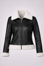 Load image into Gallery viewer, Women's Black Leather Shearling Jacket