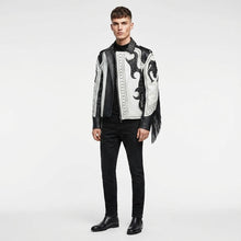 Load image into Gallery viewer, Men’s Black & White Studded Cowboy Leather Jacket – Western Biker Coat