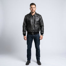 Load image into Gallery viewer, Men’s Vintage A2 Flight Leather Jacket – 80s Military Aviator Bomber Coat