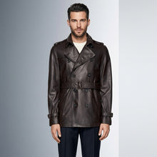 Laden Sie das Bild in den Galerie-Viewer, Men’s Double Breasted Lamb Leather Belted Waist Coat