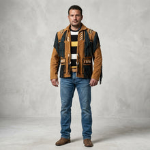Laden Sie das Bild in den Galerie-Viewer, Men’s Cowboy Western Fringed Brown Leather Jacket