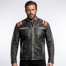 Laden Sie das Bild in den Galerie-Viewer, Men's Vintage Distressed Cafe Racer Leather Jacket