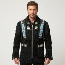Laden Sie das Bild in den Galerie-Viewer, Men’s Western Black Cowboy Leather Jacket – Vintage Biker Style Coat