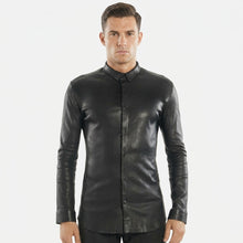 Laden Sie das Bild in den Galerie-Viewer, Men’s Slim Fit Black Leather Shirt – Premium Leather Shirt Jacket