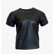 Laden Sie das Bild in den Galerie-Viewer, Herren Echt Schaffell Schwarz Leder T-Shirt