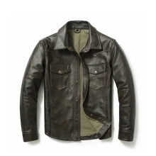 Laden Sie das Bild in den Galerie-Viewer, Men New style Dark Brown Slim Fit Leather Shirt Leather Outlet