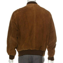 Load image into Gallery viewer, Men’s Brown Suede Leather Bomber Jacket – Classic & Stylish