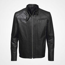 Laden Sie das Bild in den Galerie-Viewer, Klassische schwarze Lederjacke für Herren