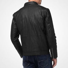 Laden Sie das Bild in den Galerie-Viewer, Klassische schwarze Lederjacke für Herren