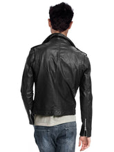 Laden Sie das Bild in den Galerie-Viewer, Klassische schwarze Herren-Leder-Motorradjacke – Echtes Rindsleder