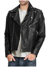 Laden Sie das Bild in den Galerie-Viewer, Klassische schwarze Herren-Leder-Motorradjacke – Echtes Rindsleder
