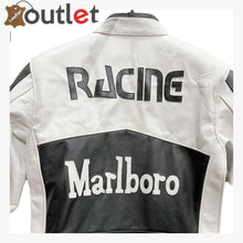 Laden Sie das Bild in den Galerie-Viewer, Men's Marlboro White and Black Genuine Leather Jacket Biker Jacket Leather Outlet