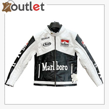 Laden Sie das Bild in den Galerie-Viewer, Men's Marlboro White and Black Genuine Leather Jacket Biker Jacket Leather Outlet