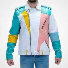 Laden Sie das Bild in den Galerie-Viewer, Herren-Leder-Motorradjacke in Pastellfarben – Biker-Stil, Mehrfarbig