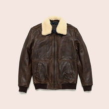Load image into Gallery viewer, Men’s Vintage A2 Brown Shearling Lambskin Leather Bomber Jacket