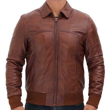 Load image into Gallery viewer, Men’s Vintage Brown Leather Bomber Jacket – Classic Flight Style