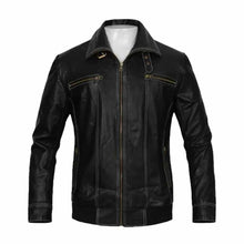 Laden Sie das Bild in den Galerie-Viewer, Men's fashion black vintage leather jacket Leather Outlet