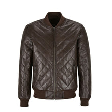 Laden Sie das Bild in den Galerie-Viewer, Mens Bomber Leather Jacket Brown Quilted Street Inspired Leather Outlet