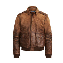 Laden Sie das Bild in den Galerie-Viewer, Mens Brown Vintage Hand Detailed Leather Bomber Jacket Leather Outlet