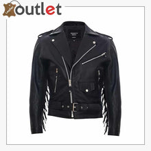 Laden Sie das Bild in den Galerie-Viewer, Lederjacke für Herren im Biker-Stil mit Fransen