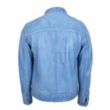 Load image into Gallery viewer, Mens Leather Biker Jacket in Sky Blue Leather Outlet