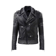 Load image into Gallery viewer, Mens Slim Fit Black Leather Studded Jacket Leather Outlet