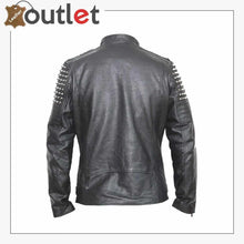Load image into Gallery viewer, Mens Studded Leather Biker Jacket