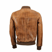 Load image into Gallery viewer, Mens Waxed Brown Leather Bomber Jacket Leather Outlet