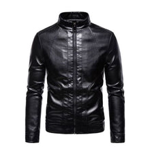 Laden Sie das Bild in den Galerie-Viewer, Herren Winddichte Stehkragen Outdoor Lederjacke