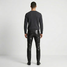 Laden Sie das Bild in den Galerie-Viewer, Men’s Black Crocodile Embossed Genuine Leather Biker Pants – Slim Fit Moto Trousers