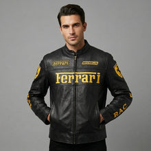 Laden Sie das Bild in den Galerie-Viewer, Herren-Leder-Rennjacke im Ferrari-Stil – Bikerjacke aus Echtleder