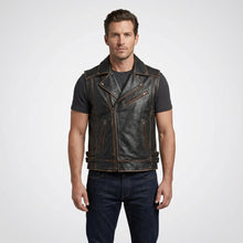 Load image into Gallery viewer, Vintage Cowhide Leather Motorcycle Vest for Men – Classic Biker Style