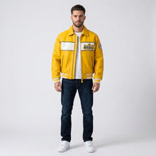 Load image into Gallery viewer, Aviators King Varsity Leather Jacket – Yellow & White Edition